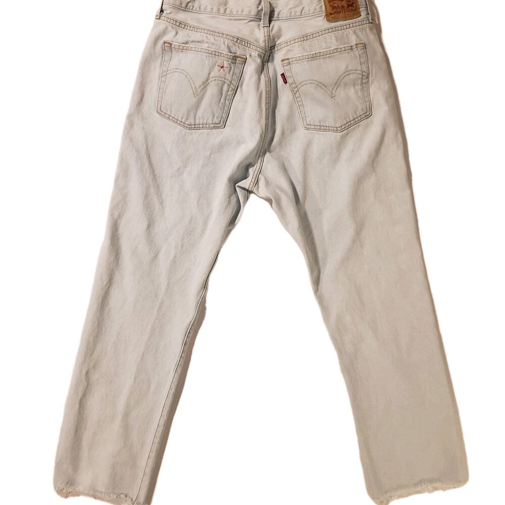 Levi's 501 Embroidered Jeans Women's 32 X 30 Light Wash Raw Hem Flower ButtonFly